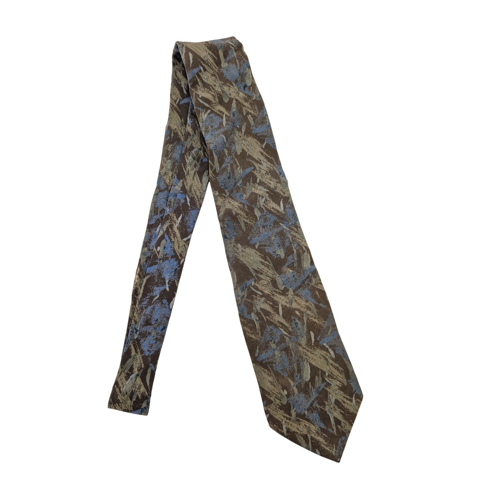 Vintage Yves Saint Laurent YSL Men's Silk Tie Brown Blue Abstract‎ Made in Italy